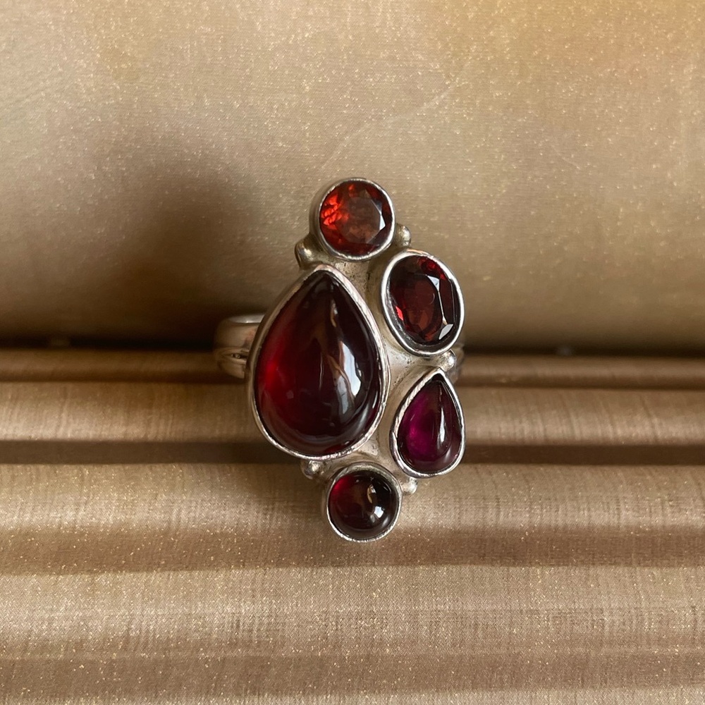 925 Sterling Silver Multi Garnet Ring – AAA+ Quality, US Size 8 or Adjustable
